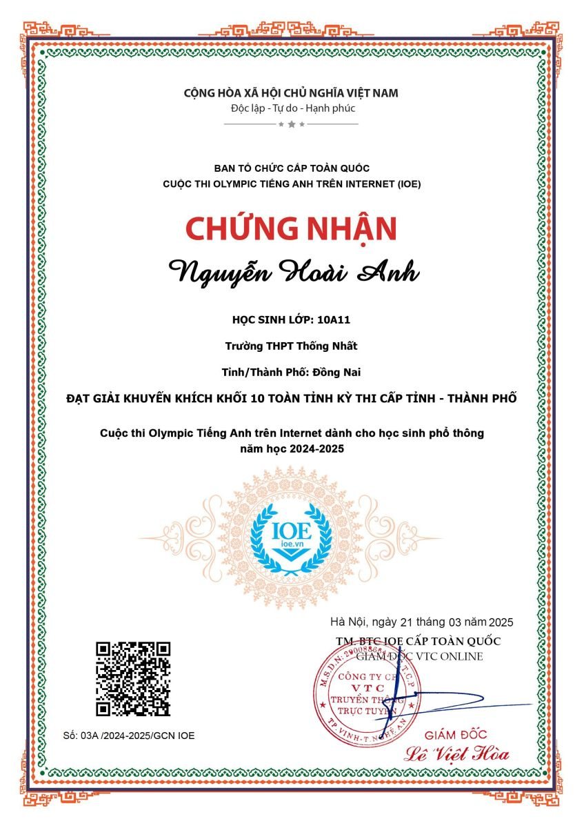Đỗ Trần Minh Thy — giải Nhì Khối 11